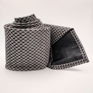 Mens Calvin Klein Black Beige Geometric Skinny Silk Necktie L 58" W 4"